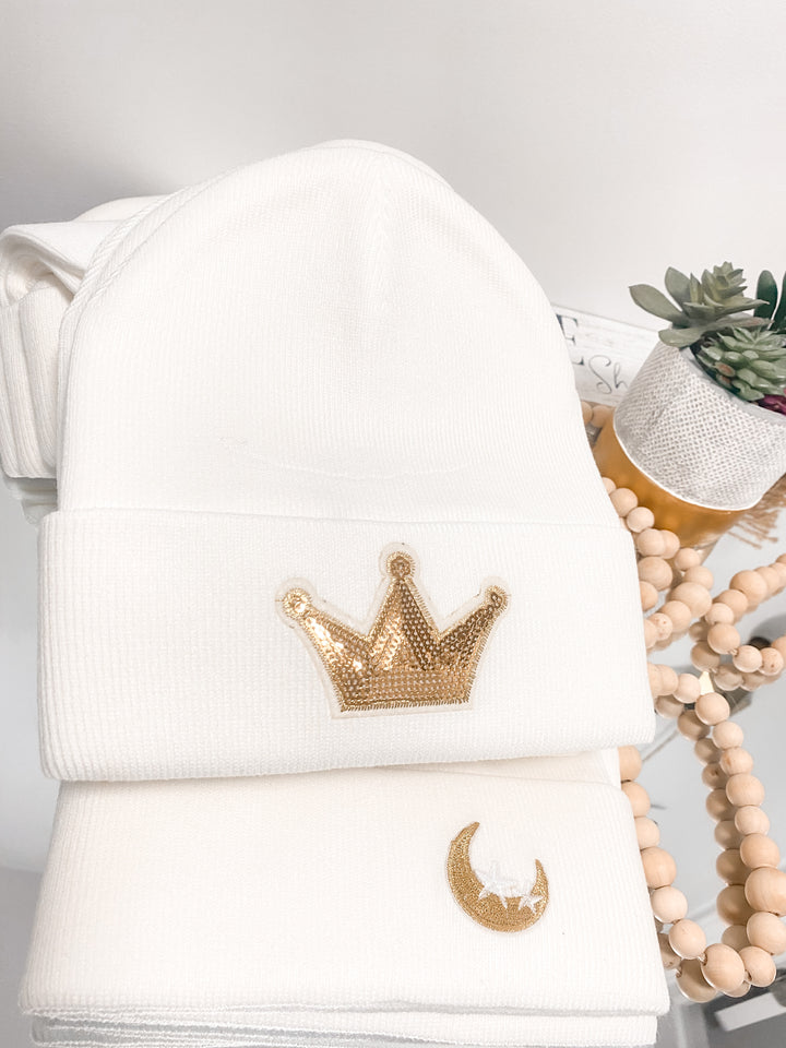 Embroidered Beanie in Snowfall White