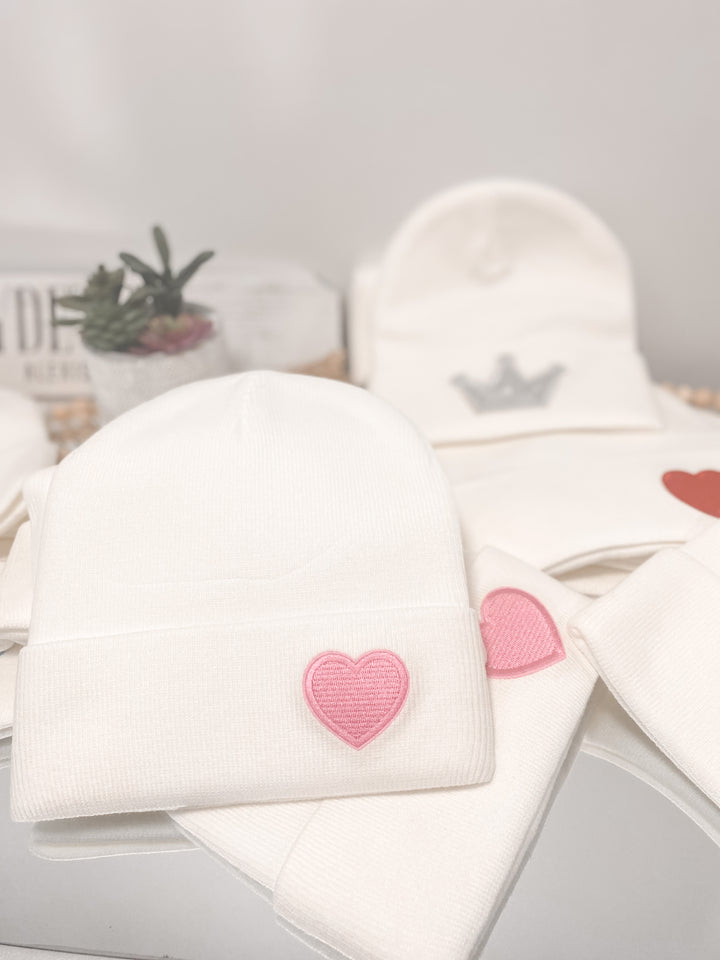 Embroidered Beanie in Snowfall White